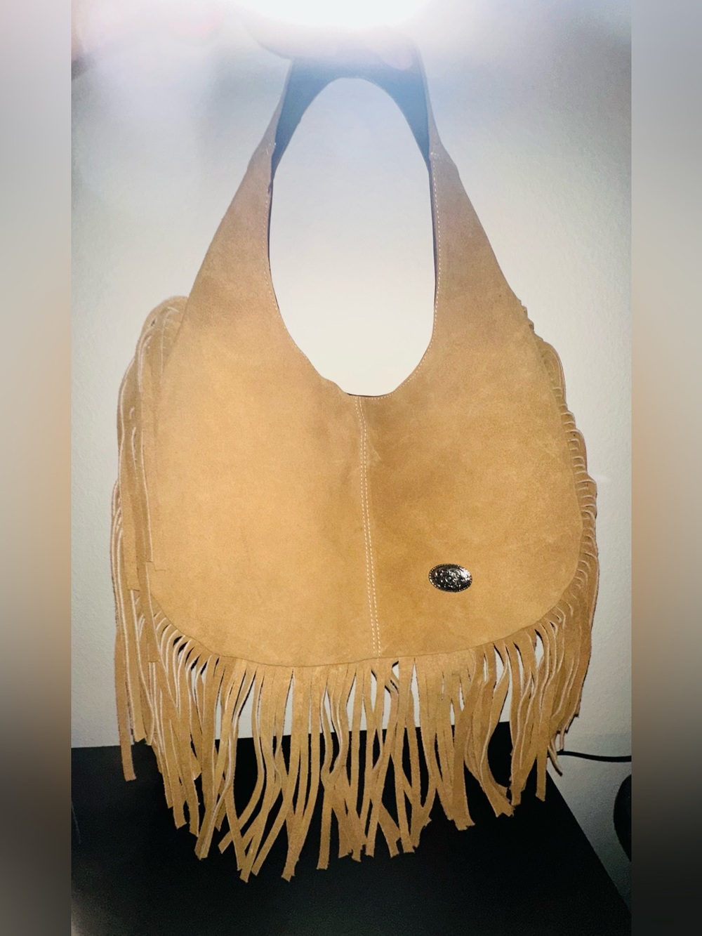 Tan Suede Fringe Hobo Bag - Women's Shoulder Tote